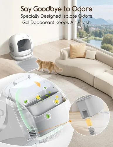 Vista 5 de Meowant Caja de Arena Autolimpiante, Caja de Arena Automática Autolimpiante con Control por APP, 75L Extra Grande Abierta de Entrada Baja Cajas