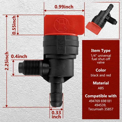Vista 5 de MaxLLTo Válvula de cierre de combustible de repuesto 399517 396224 698182 compatible con Briggs & Stratton para línea de combustible ID de 1/4