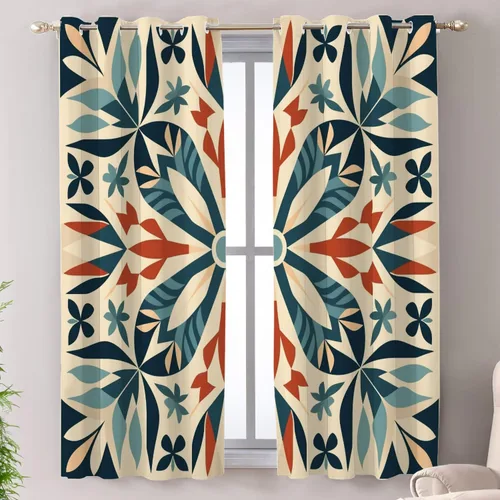 Vista 109 de Shrahala Beige and Orange Abstract Art Brushstrokes Blackout Curtain Tiers, Abstract Oil Paint Kitchen Valance Light Blocking Tier Drapes with Rod