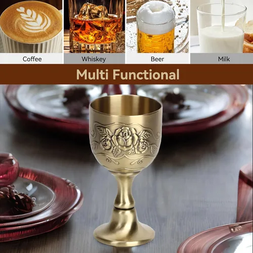 Vista 4 de Agatige Copas de cáliz vintage, de metal de cobre, para tostar, cáliz de vino, cáliz de flores, en relieve, mini tazas de comunión para bar en casa