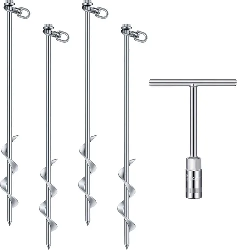 Vista 8 de Hiboom 4 anclajes de tierra con mango en T, llave hexagonal para cama elástica, kit de tornillos de anclaje de tierra, accesorios inflables