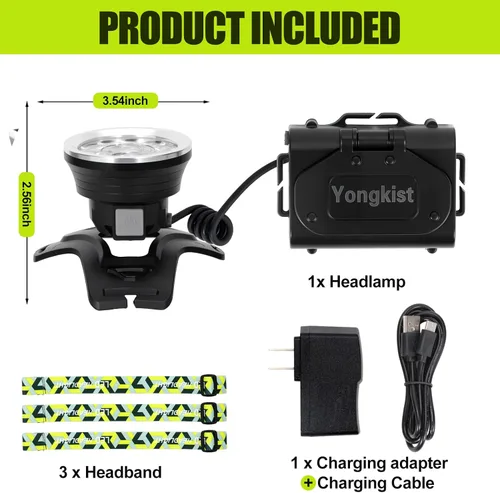 Vista 8 de Linterna frontal LED súper brillante, recargable, de alto lúmenes, impermeable, 4 modos, linterna de cabeza, linterna ligera para camping, correr