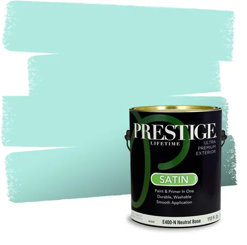 Vista 182 de Prestige Paints - Pintura exterior e imprimación en uno, 1 galón, plano, compatibilidad comparable con el color menta «Whipped Mint» de Behr