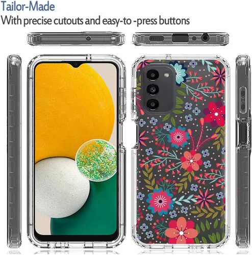 Vista 5 de Funda para Galaxy A03S / SamsungA03S SM-A037U con protector de pantalla de vidrio templado, cuerpo completo transparente floral TPU delgado funda