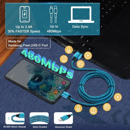 Vista 4 de Cargador de pared rápido USB Android de 18 W con cable tipo C de 6 pies para Samsung Galaxy A17 S25 Ultra S25+ A16 5G A53 A13 A15 A14 A54 A25 A23