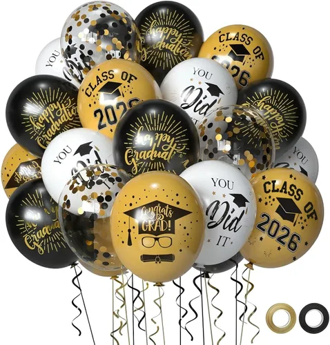 Vista 11 de Globos de fiesta rojos, negros y dorados, globos de látex negro y rojo, 50 globos de 12 pulgadas, rojo, negro y dorado, para graduación, Hollywood
