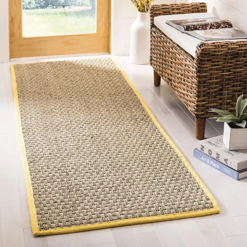 Vista 120 de SAFAVIEH Natural Fiber Collection NF114A - Alfombra de pasillo de hierba marina con patrón de tejido de cesta y borde, de 2 pies 6 pulgadas x 16