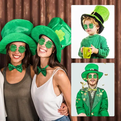 Vista 6 de Woosir 3 pares de gafas de trébol irlandés para el día de San Patricio, lentes de trébol verdes de cuatro hojas, marco de metal, para mujeres