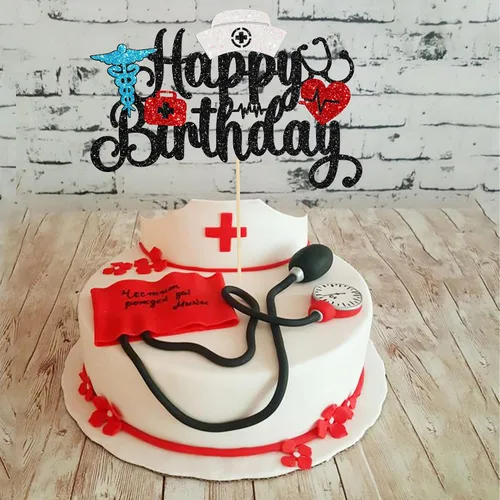 Vista 4 de Gyufise Decoración para tartas de cumpleaños con purpurina para enfermera, decoración para tartas médicas, temática de enfermería, fiesta