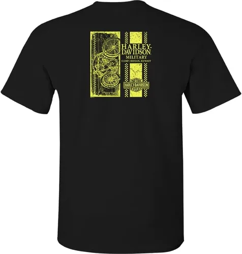 Vista 2 de Harley-Davidson Military - Camiseta estampada negra para hombre, Camp Arifjan Hi Viz Skull