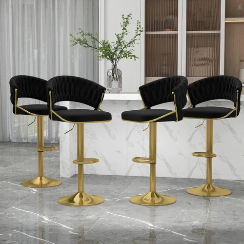 Vista 16 de Juego de 2 taburetes de bar giratorios de 360° con respaldo alto, silla de bar de terciopelo ajustable moderna de altura de mostrador, taburete