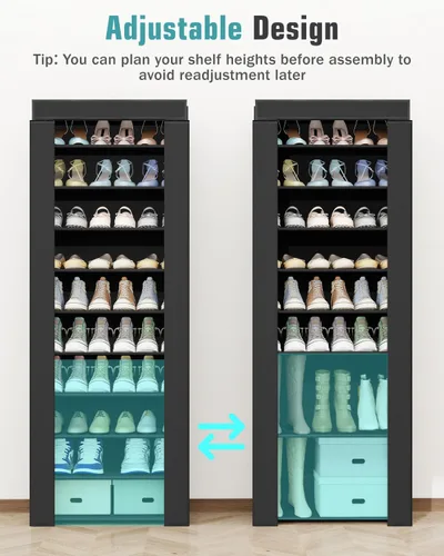 Vista 6 de Zapatero alto con tapa, zapatero alto con cubierta de cierre magnético, organizador de zapatos de 10 niveles para 34-37 pares de zapatos y botas