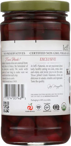 Vista 2 de Jeff's Naturals Aceitunas kalamata griegas orgánicas sin hueso, 7 onzas (paquete de 2)