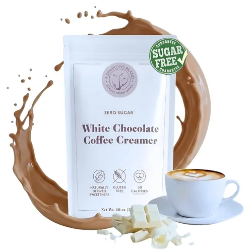 Vista 8 de 5 SPARROWS - Crema de café saludable sin azúcar (chocolate blanco) - Endulzada con stevia, cero azúcar, mezcla de bebida saborizada apta para dieta