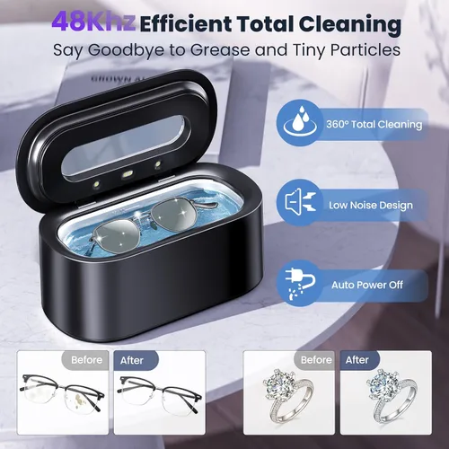 Vista 2 de Limpiador ultrasónico de joyas, limpiador ultrasónico profesional de 48KHz para lentes, anillos, retenedores, dentaduras, máquina limpiadora