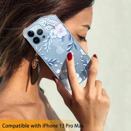 Vista 8 de Funda con diseño de patrón de flores diseñada para iPhone 13 Pro Max [con protector de pantalla], funda transparente floral para teléfono de mujer a