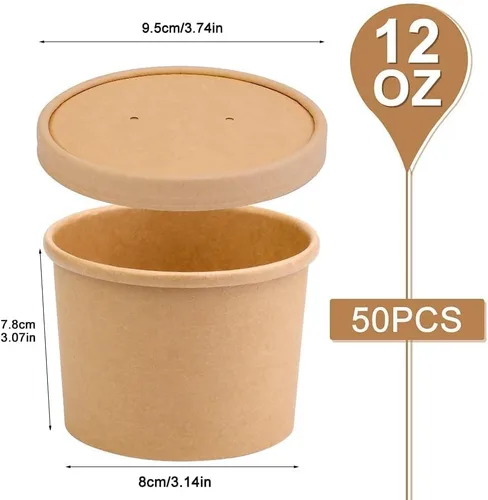 Vista 2 de Paquete de 50 recipientes de sopa con tapas, vasos desechables de 12 onzas con tapas, cuencos de papel para sopa con tapas, recipientes de sopa