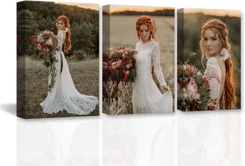 Vista 27 de DOARTDO Lienzo decorativo para pared, 3 paneles, impresiones en lienzo personalizadas con fotos familiares de tu boda, decoración del hogar listo
