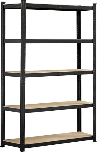 Vista 11 de Topeakmart Estantes utilitarios de 5 niveles, estantes de almacenamiento de metal, estanterías ajustables, montaje sin tornillos, estantes de Negro