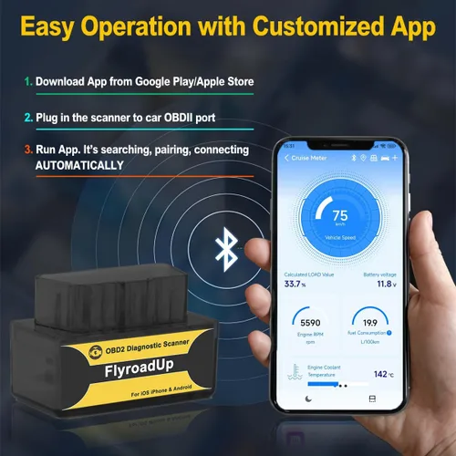 Vista 3 de Escáner Bluetooth OBD2 para iOS iPhone y Android, lector de código de coche inalámbrico herramienta de diagnóstico para comprobar la luz del motor