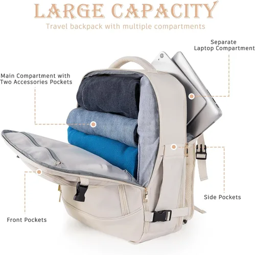 Vista 4 de Rinlist Mochila de viaje grande para hombres y mujeres, mochila de transporte aprobada por la aerolínea TSA, mochila de transporte informal de 40 L