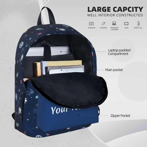 Vista 5 de Mochila personalizada para niñas y niños, mochilas personalizadas con nombre para niños, mochilas escolares personalizadas para picnic, Espacio