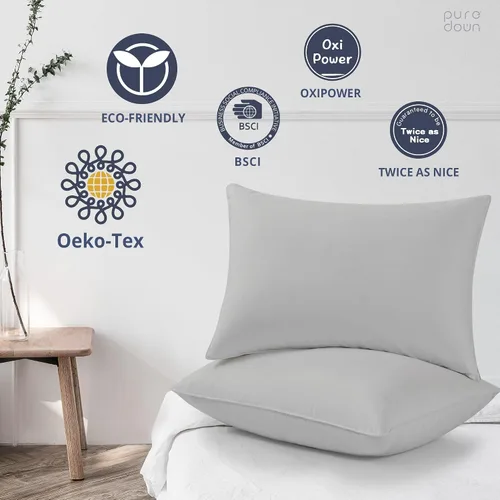 Vista 5 de puredown - Juego de 2 almohadas de plumas de ganso, tamaño estándar, colección de calidad de hotel, con funda de 100% algodón, color gris 2-Gris