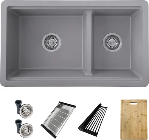Vista 11 de Stylish S-822L - Fregadero de cocina de granito compuesto de 22 x 17.5 pulgadas, cuenco individual debajo del montaje y caída, 8.25 pulgadas