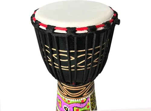 Vista 4 de BORIYAM Tambor Djembe profesionalmente tallado a mano, cabeza de tambor de piel de cabra, pandereta estilo africano occidental, bongo, percusión