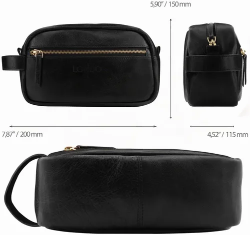 Vista 4 de Londo Neceser de viaje de cuero genuino, maquillaje, bolsa organizadora de afeitado - Kits Dopp - Unisex Negro