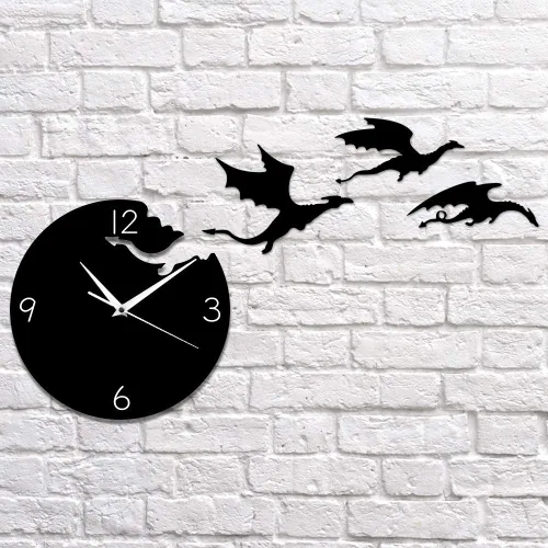 Vista 3 de The Geeky Days Reloj de pared de dragón de fantasía enojado mágico volador abstracto gótico cuento de hadas dragón arte de pared cuarzo analógico