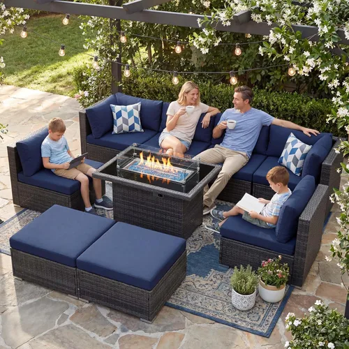 Vista 78 de NICESOUL Juego de muebles de patio de ratán extra grande con mesa para fogata de gas y propano, 29.3 pulgadas, respaldo alto, cómodos conversaciones
