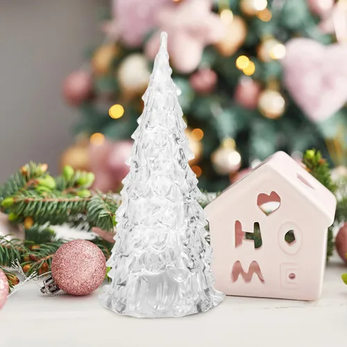 Vista 3 de Uonlytech 4 piezas de mini árbol de Navidad iluminado LED acrílico de Navidad cambiante árbol de Navidad de mesa para decoración de centros de mesa