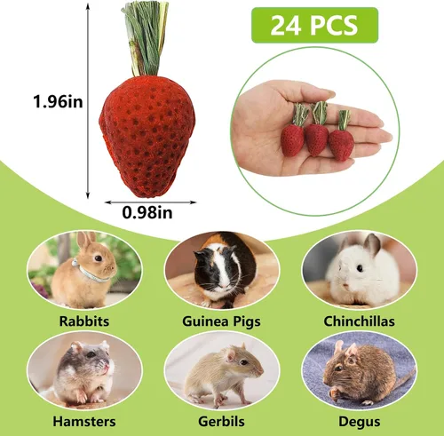 Vista 3 de Fhiny Juguetes masticables de conejo, 24 piezas de bocadillos molares naturales de hámster hechos a mano, juguetes masticables de animales pequeños