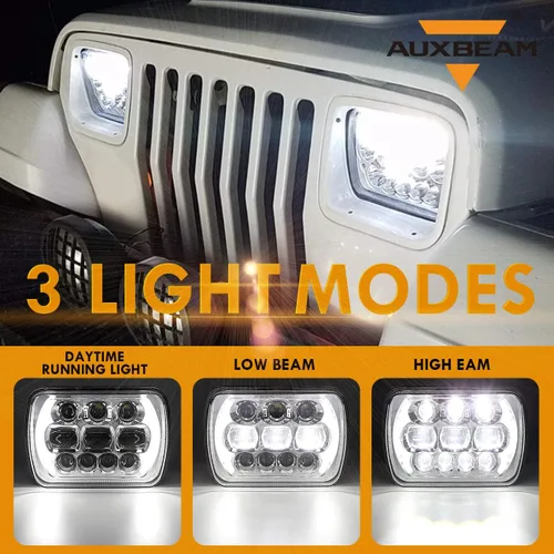 Vista 2 de Auxbeam Faro LED de 5 x 7 de haz alto y bajo, 85 W, 7 x 6 pulgadas, con ojos en ángulo DRL, aprobado por DOT, H6054 para Jeep Wrangler Cherokee XJ