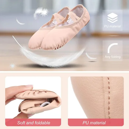 Vista 4 de SATINIOR 3 pares de zapatos de ballet para niñas pequeñas zapatillas de baile de cuero suave 3 colores zapatos de baile para niños pequeños