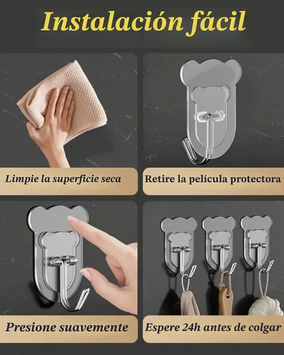 Vista 6 de 10 ganchos adhesivos resistentes de 10 libras máximo, ganchos de pared transparentes e impermeables para baño, ducha, cocina, oficina, sin daños