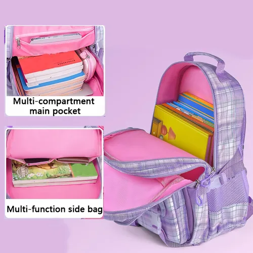 Vista 4 de KEBEIXUAN Linda mochila para niñas escolares, mochila con múltiples bolsillos para niños, mochila de gran capacidad para niñas de 6 a 12 años