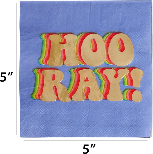 Vista 5 de C.R. Gibson Hooray - Servilletas de bebidas de lámina dorada, 20 unidades (TW4-25412) Disposable Decorated Napkins