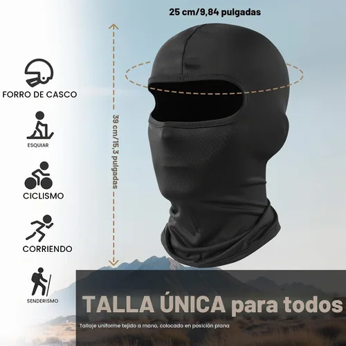 Vista 7 de Pasamontañas de esquí, cubierta completa de cara de verano, transpirable, resistente al viento, para motocicleta, esquí, ciclismo al aire libre Negro