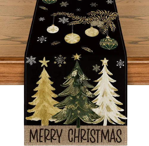 Vista 12 de Artoid Mode - Camino de mesa de Navidad con pinos azules, decoración navideña para mesa de comedor de 13 x 36 pulgadas