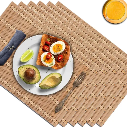 Vista 10 de NETEHA Juego de 4 manteles individuales de bambú natural, cuadrados de madera, adecuados para manteles individuales de bambú antideslizantes