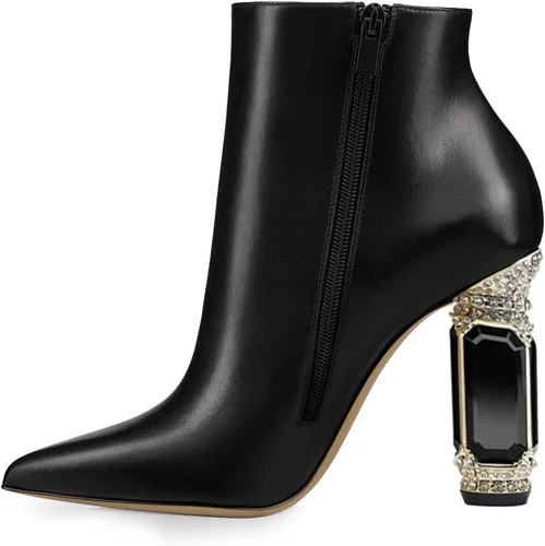 Vista 80 de FSJ Botas de tacón alto con punta puntiaguda para mujer, con tacón alto, con cremallera lateral brillante, estilo casual, para uso diario, zapatos
