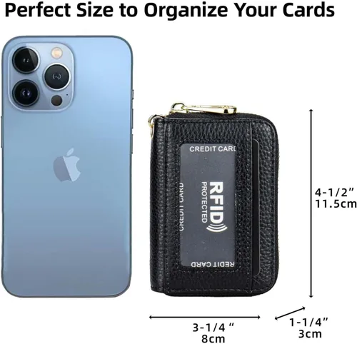 Vista 6 de Tapp Collections Tarjetero RFID para tarjetas de crédito, cartera pequeña de cuero con cremallera para tarjetas con ventana de identificación