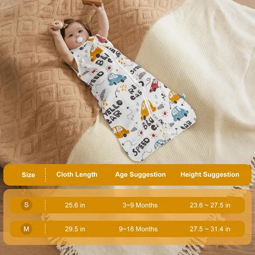 Vista 7 de HOUSABY - Manta de algodón para bebé, saco de dormir de algodón para verano, 1 saco de dormir unisex para niños pequeños, 0.5 TOG con cremallera