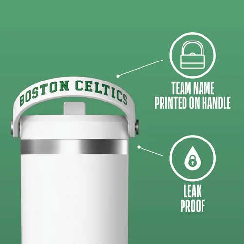 Vista 3 de Hydrapeak Boston Celtics Nomad - Botella de agua aislada de acero inoxidable a prueba de fugas con asa de agarre flexible y tapa de pajilla, edición