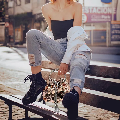 Vista 4 de pfoosnd Bolso de mano de noche con lentejuelas brillantes para mujer, bolso cruzado con purpurina para noche, boda, fiesta, baile de graduación