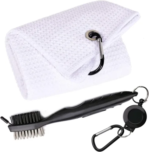 Vista 12 de Toallas de Golf, Toalla de Golf de Microfibra con Patrón Waffle Tri-fold - Kit de Herramientas de Cepillo con Limpiador de Ranuras del Club, con 2