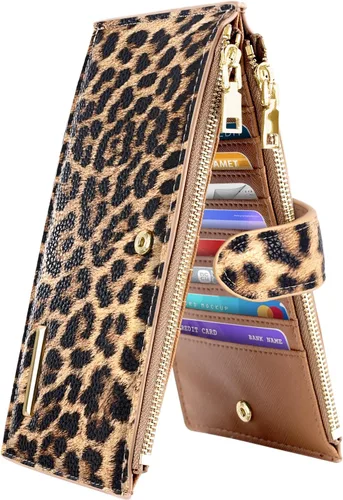 Vista 26 de Billetera de mujer con bloqueo RFID de gran capacidad, organizador multitarjetas, billetera plegable para mujer con bolsillo con cremallera