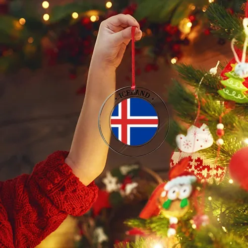 Vista 4 de Adorno de silueta de bandera de Islandia para decoración del árbol de Navidad, bandera nacional, recuerdo divertido de Navidad, decoración colgante